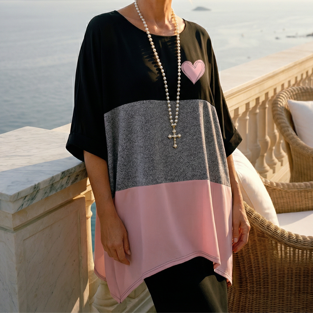 CORALINE™ | Plus-Size Boho Colorblock Heart Tee