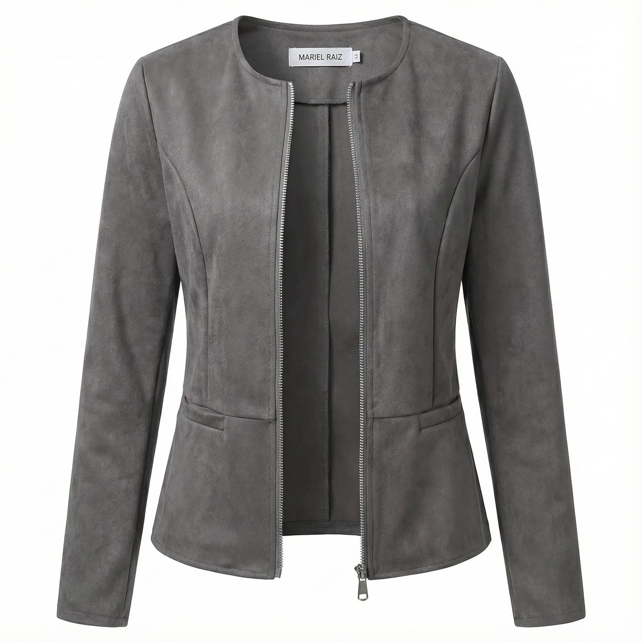 ADELE™ | Casual Zip-Up Round-Neck Leather Jacket