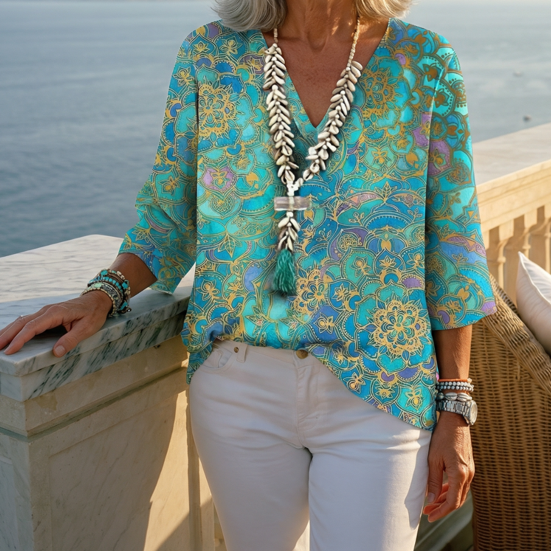 SONNET™ | Casual Patchwork V-Neck Holiday Shirt