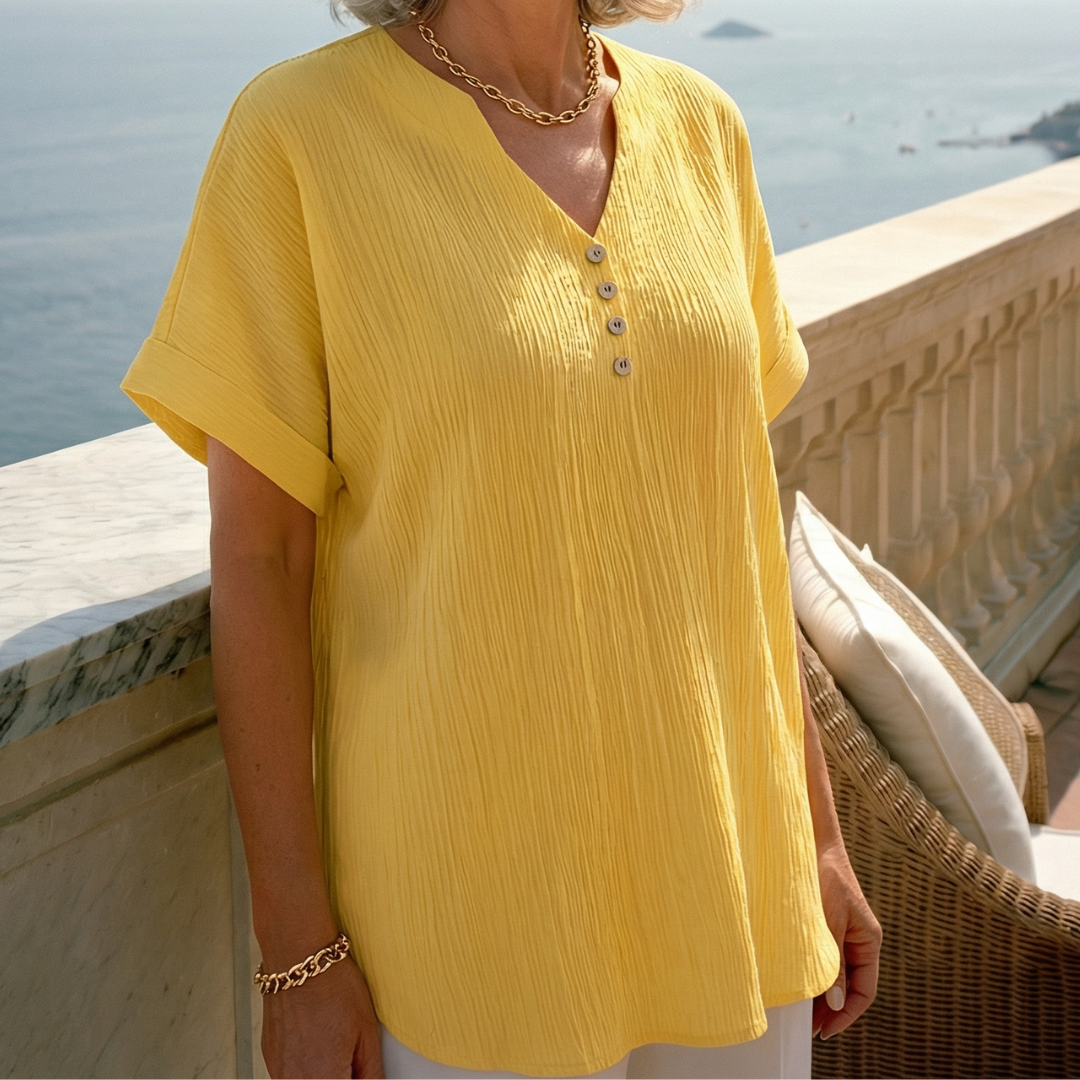 ALYCIA™ | Plus-Size Solid Button-Front Tee