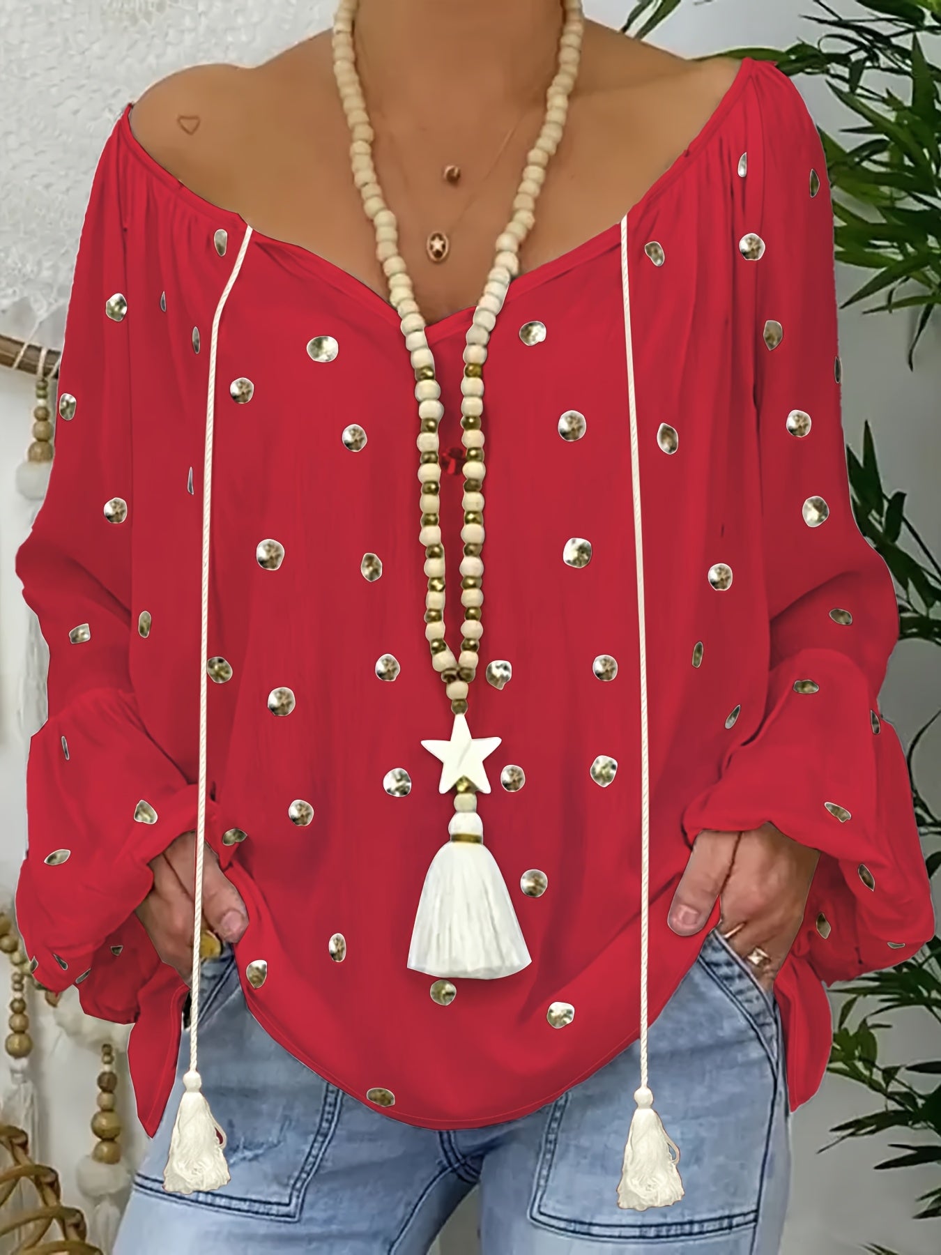 MILENA™ | Plus-Size Polka Dot V-Neck Shirt