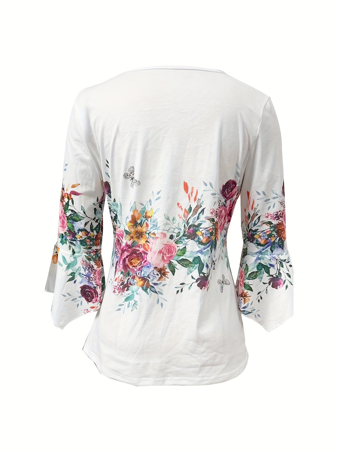 CORINNE™ | Floral Notched-Neck Button-Front Blouse