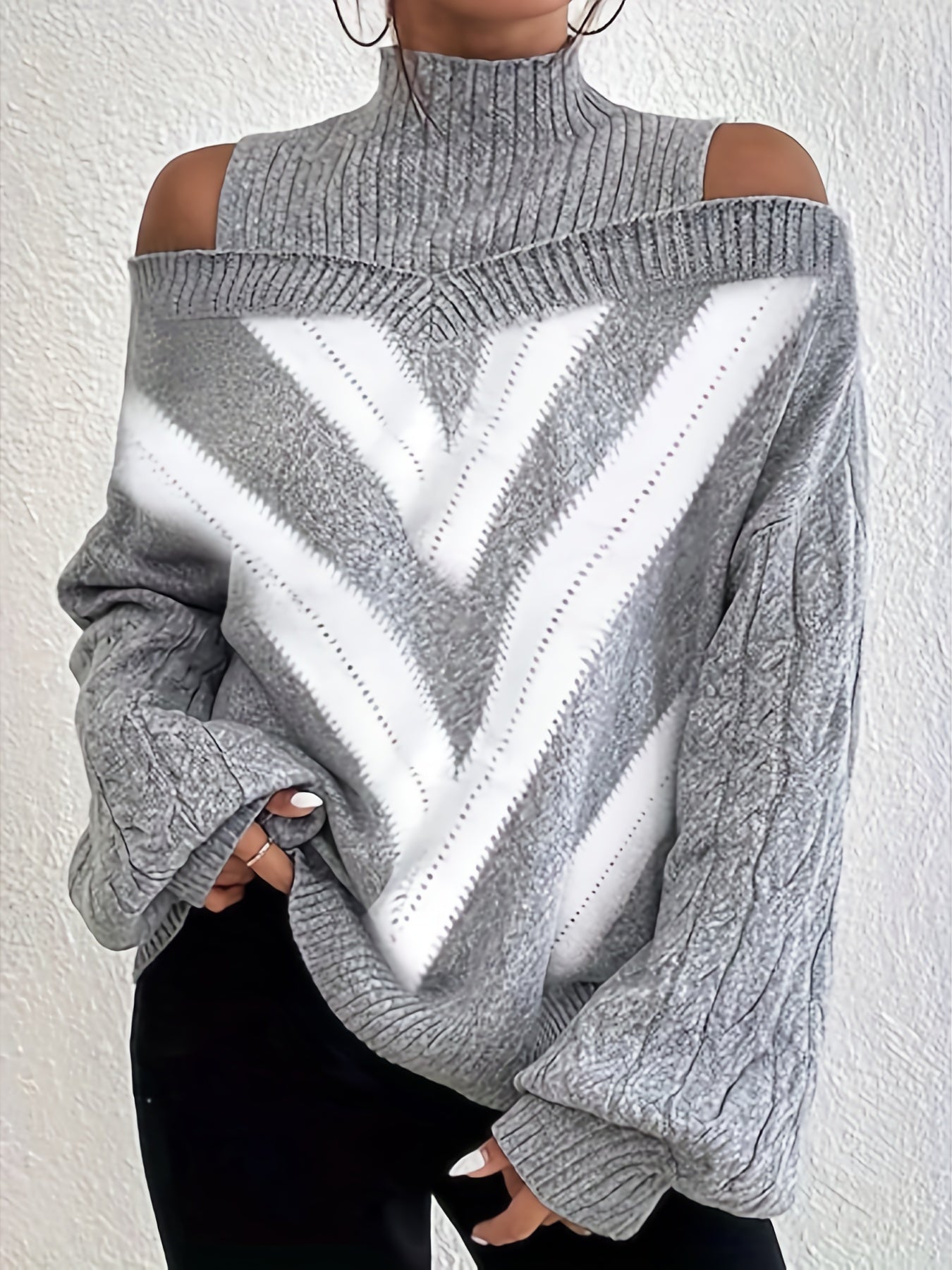 ELISE™ | Plus-Size Off-Shoulder Cable Knit Sweater