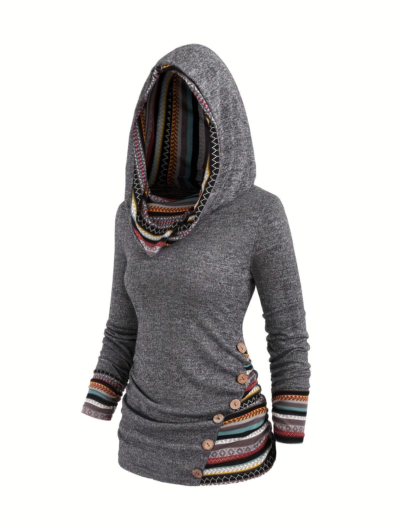 MARISSA™ | Printed Patchwork Hoodie with Button Detail