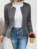 ADELE™ | Casual Zip-Up Round-Neck Leather Jacket
