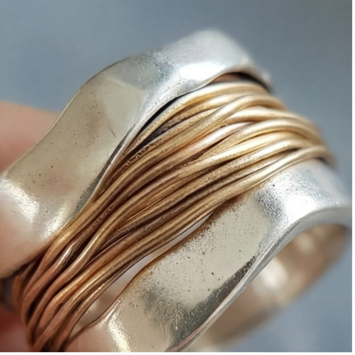 Silver Golden Threads Ring