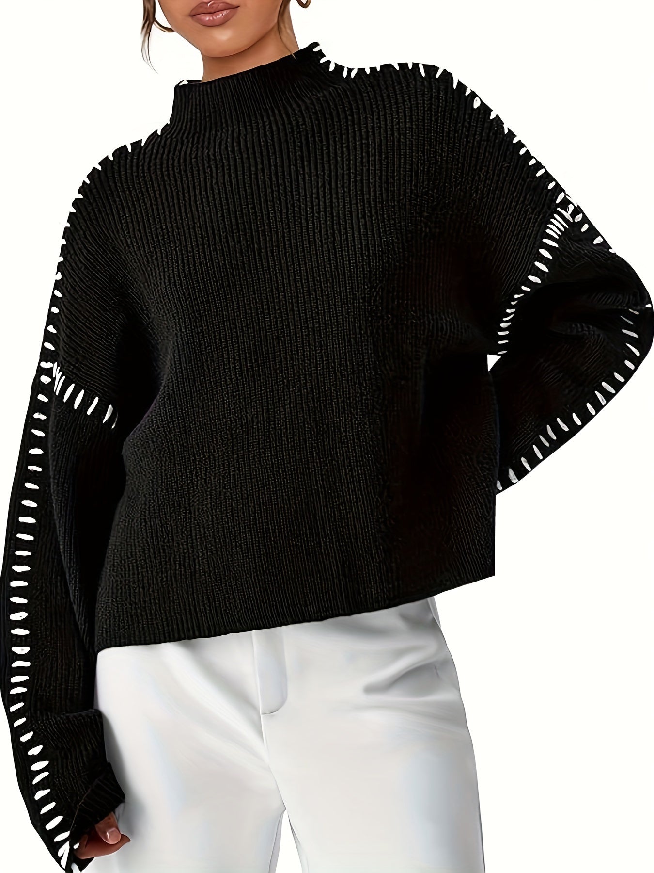 CELINE™ | Chunky High‑Neck Colorblock Winter Sweater