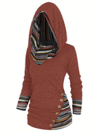 MARISSA™ | Printed Patchwork Hoodie with Button Detail