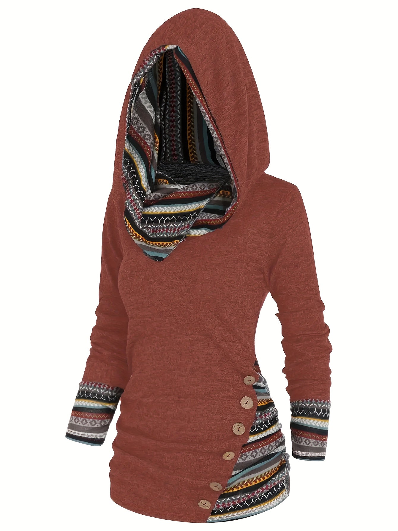MARISSA™ | Printed Patchwork Hoodie with Button Detail