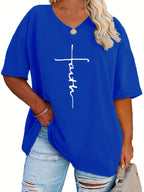 SERENA™ | Plus‑Size Casual V‑Neck Faith Tee