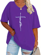 SERENA™ | Plus‑Size Casual V‑Neck Faith Tee