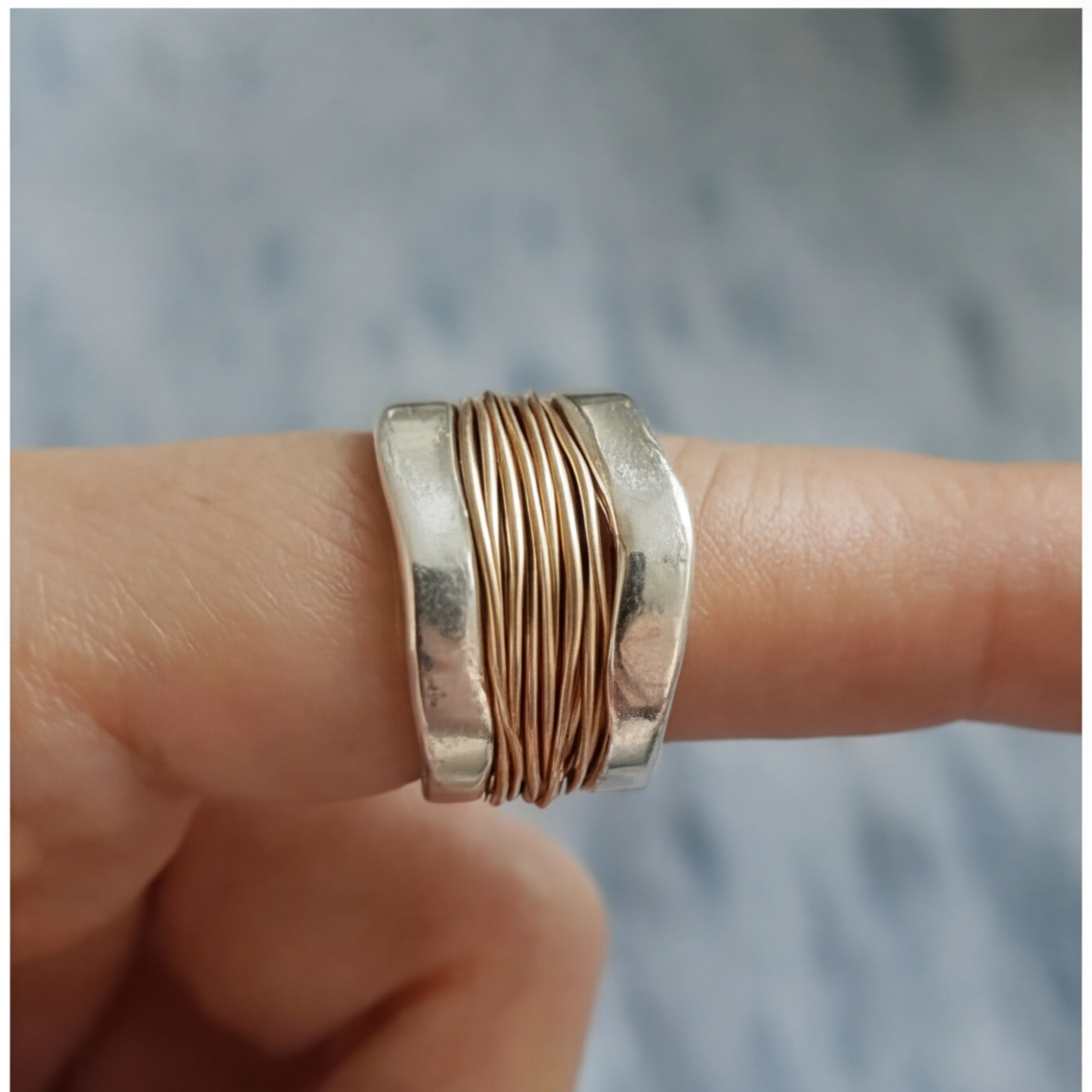 Silver Golden Threads Ring