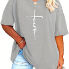 SERENA™ | Plus‑Size Casual V‑Neck Faith Tee