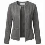 ADELE™ | Casual Zip-Up Round-Neck Leather Jacket