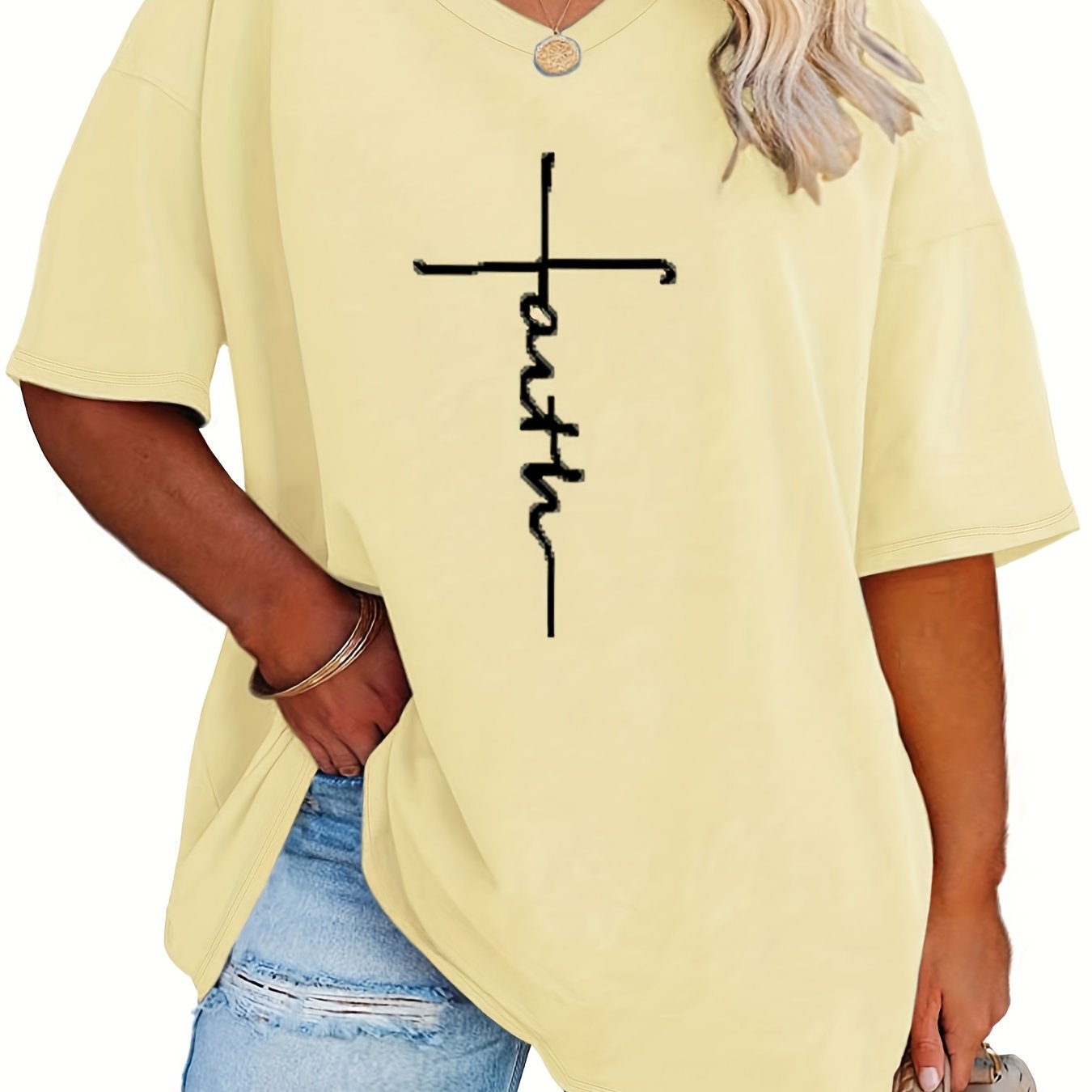 SERENA™ | Plus‑Size Casual V‑Neck Faith Tee
