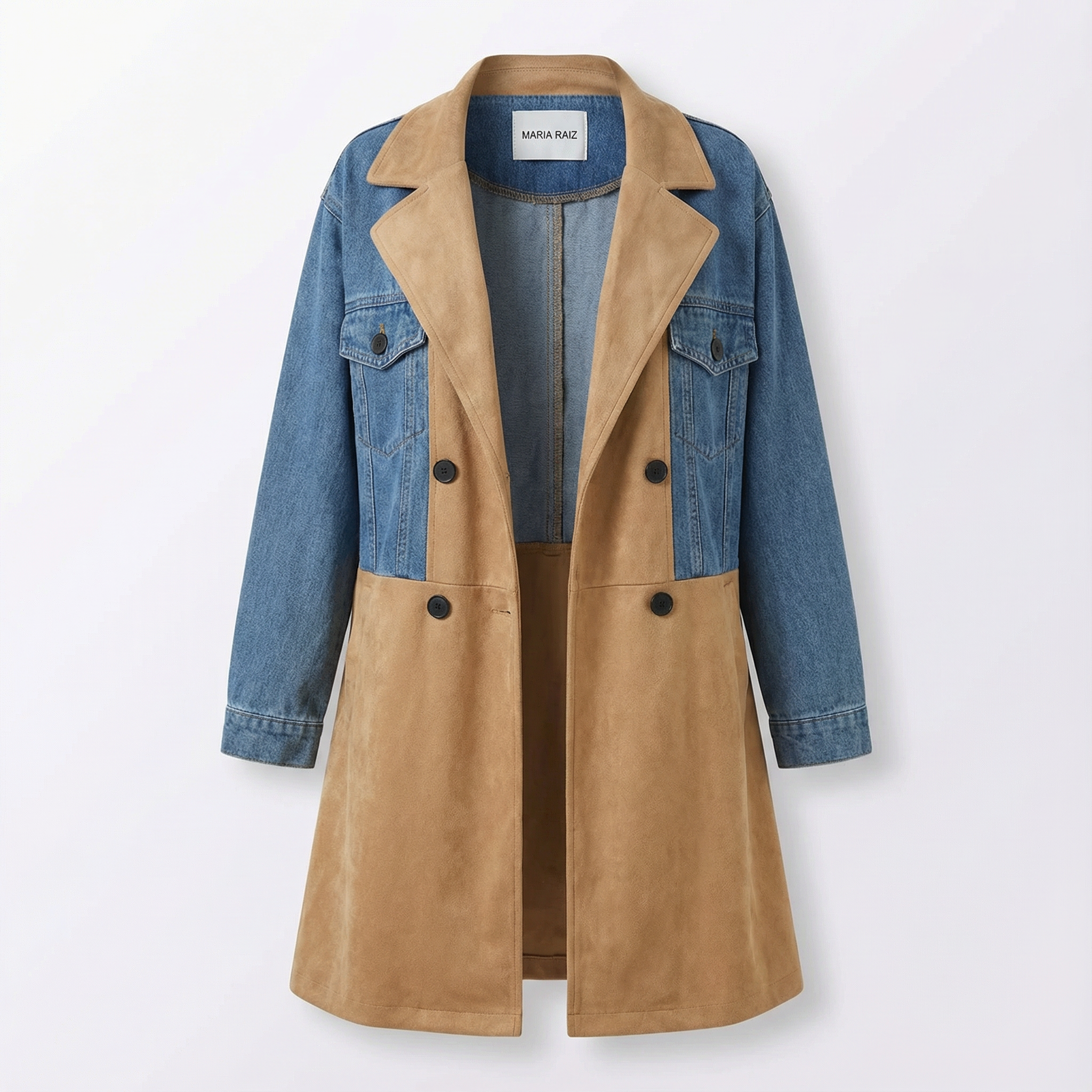 ELORA™ - Two-Tone Denim Trench