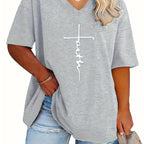 SERENA™ | Plus‑Size Casual V‑Neck Faith Tee