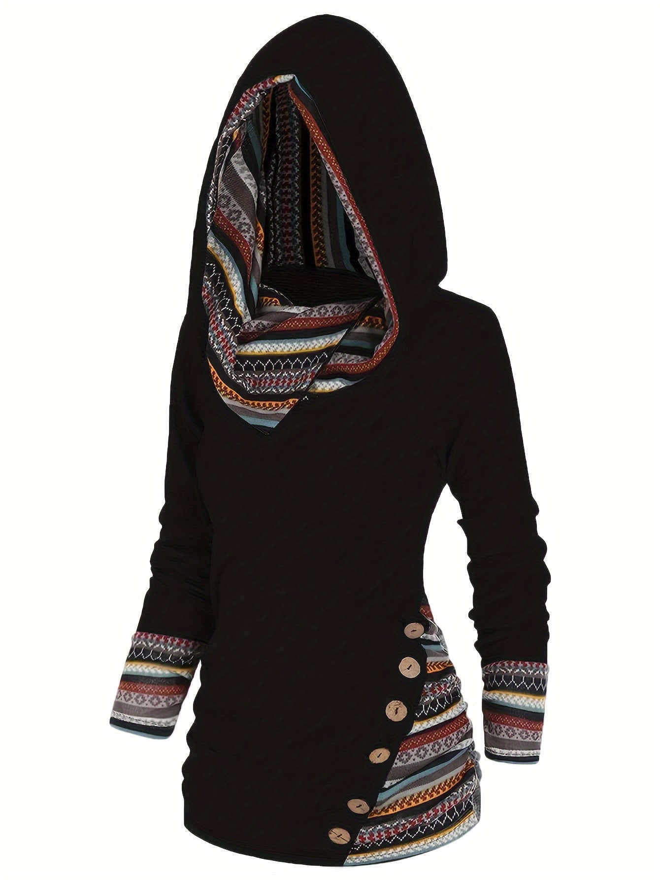 MARISSA™ | Printed Patchwork Hoodie with Button Detail