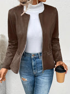 ADELE™ | Casual Zip-Up Round-Neck Leather Jacket