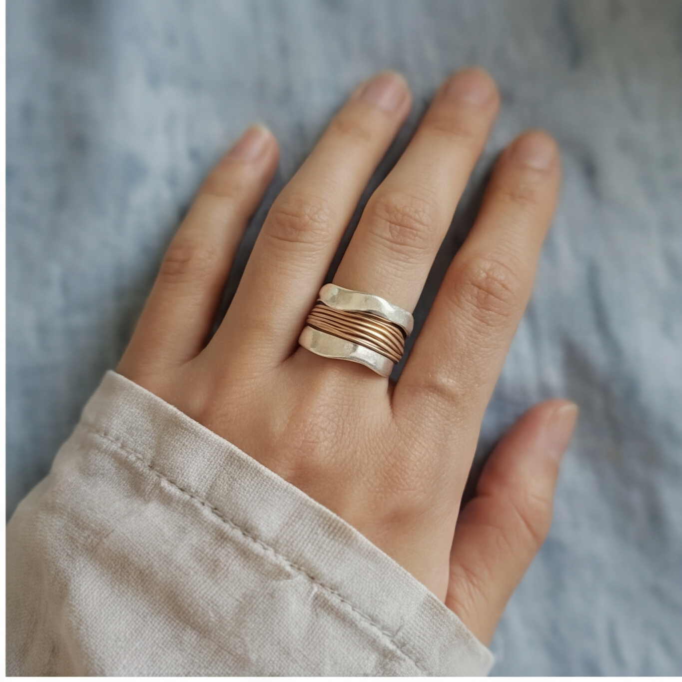 Silver Golden Threads Ring