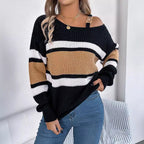 ALTHEIRA™ - Casual Striped Asymmetrical Neck Long Sleeve Sweater