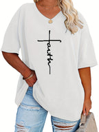 SERENA™ | Plus‑Size Casual V‑Neck Faith Tee