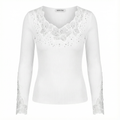 Elena™ – Elegant Sweater with V-Neck and Lace Inserts