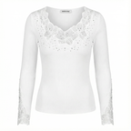 Elena™ – Elegant Sweater with V-Neck and Lace Inserts