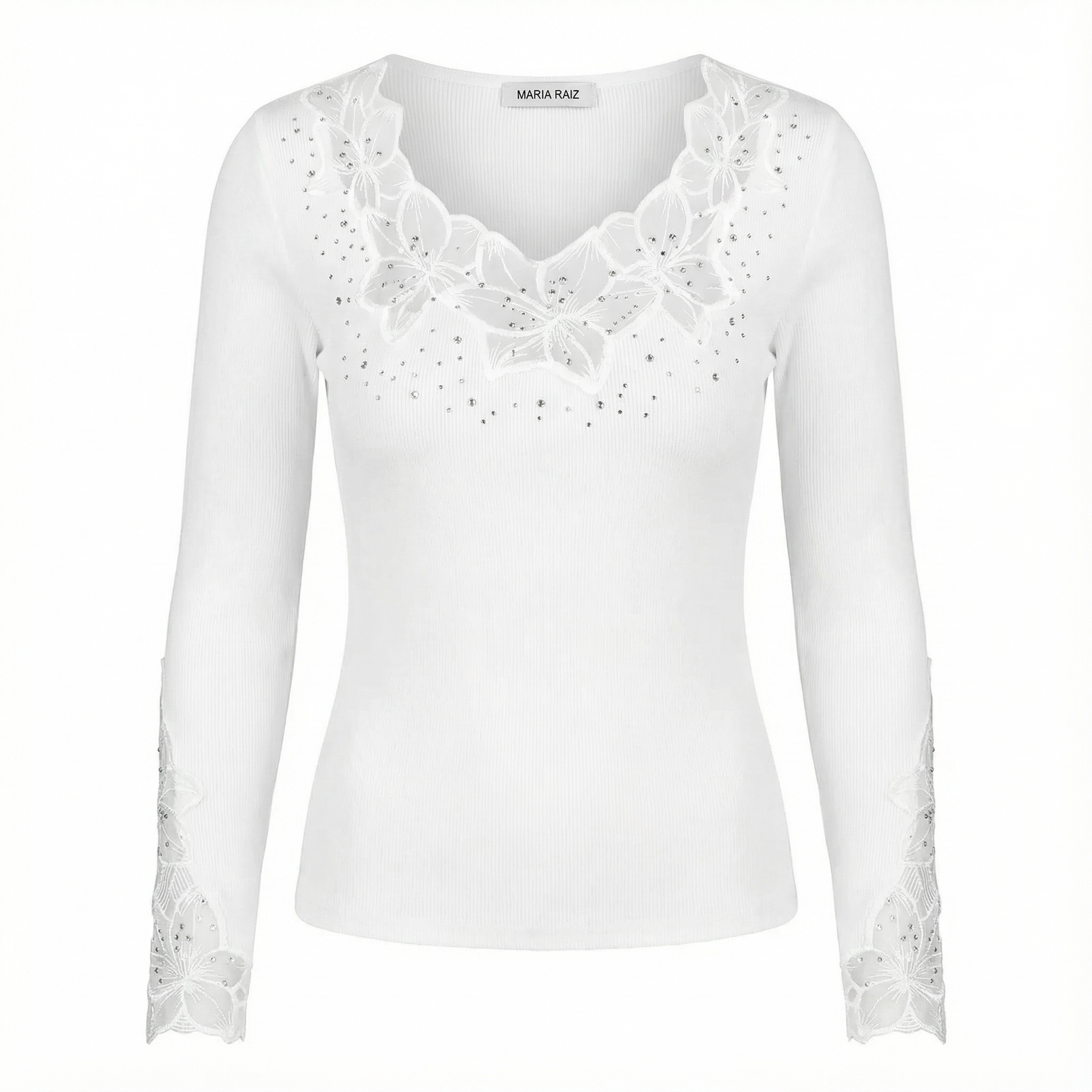 Elena™ – Elegant Sweater with V-Neck and Lace Inserts