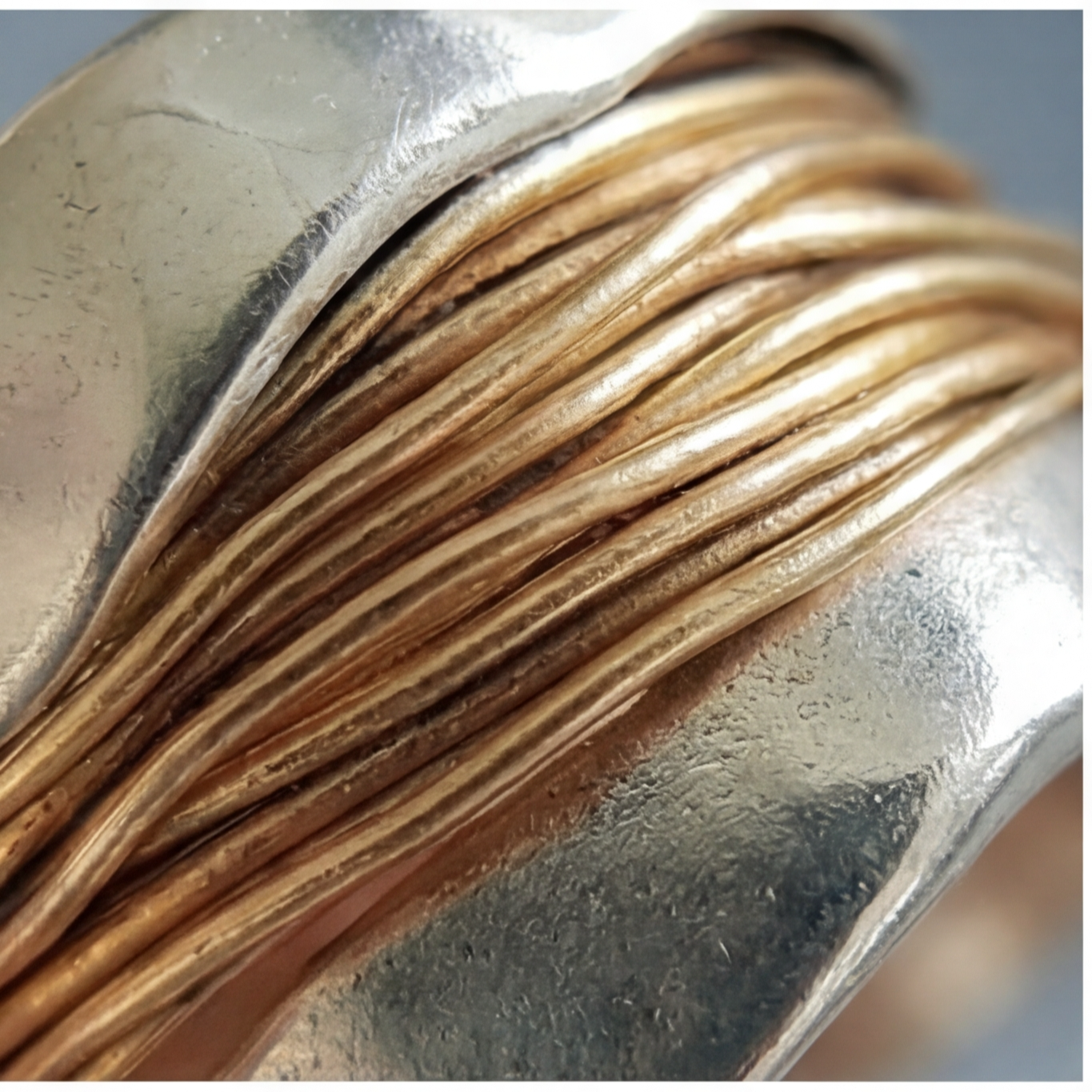 Silver Golden Threads Ring