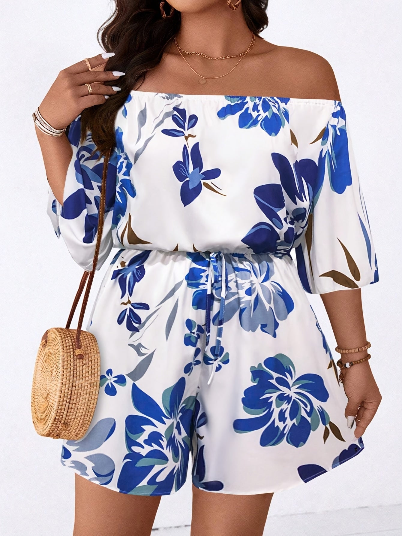 CELESTIA™ | Plus-Size Off-Shoulder Floral Jumpsuit