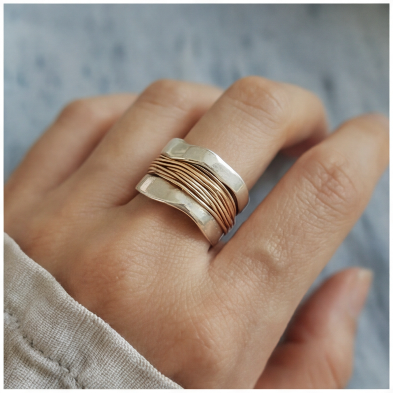 Silver Golden Threads Ring