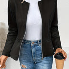 ADELE™ | Casual Zip-Up Round-Neck Leather Jacket