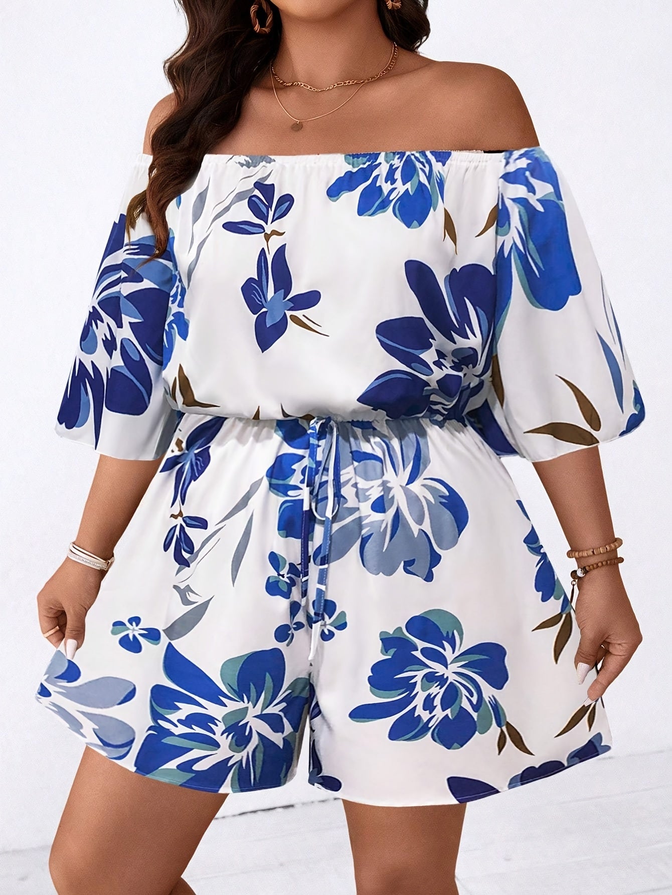 CELESTIA™ | Plus-Size Off-Shoulder Floral Jumpsuit