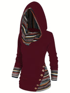 MARISSA™ | Printed Patchwork Hoodie with Button Detail