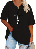 SERENA™ | Plus‑Size Casual V‑Neck Faith Tee