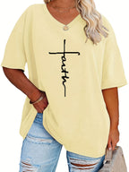 SERENA™ | Plus‑Size Casual V‑Neck Faith Tee