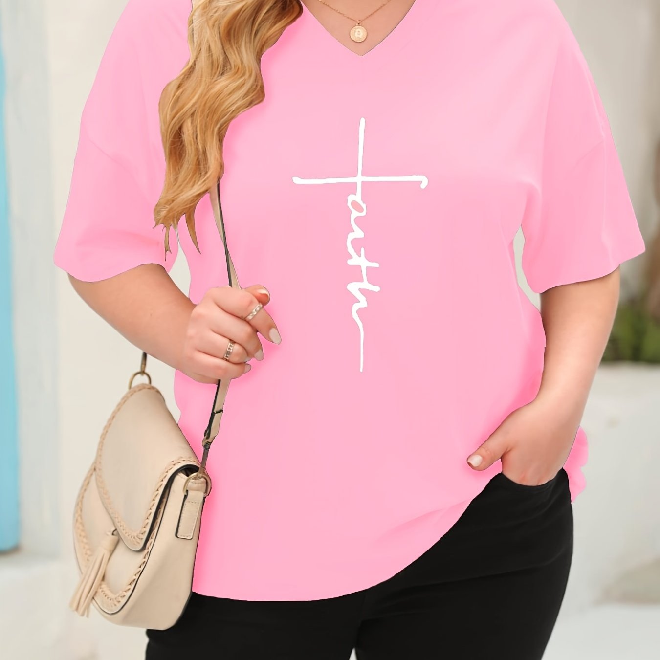 SERENA™ | Plus‑Size Casual V‑Neck Faith Tee