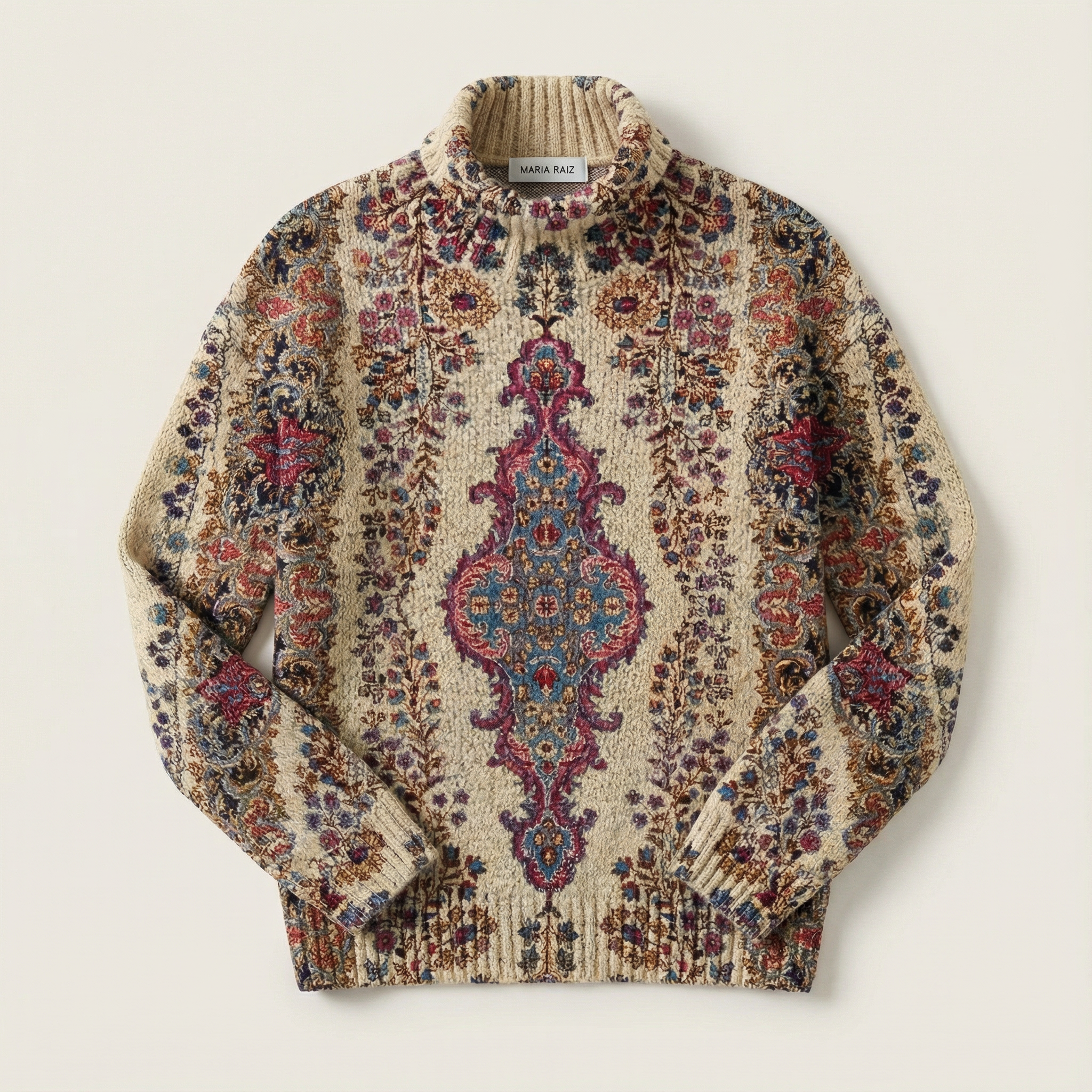 FLORENCIA™ | Vintage Floral Art Turtleneck Pullover