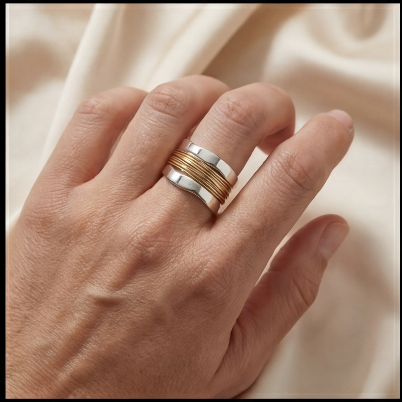 Silver Golden Threads Ring