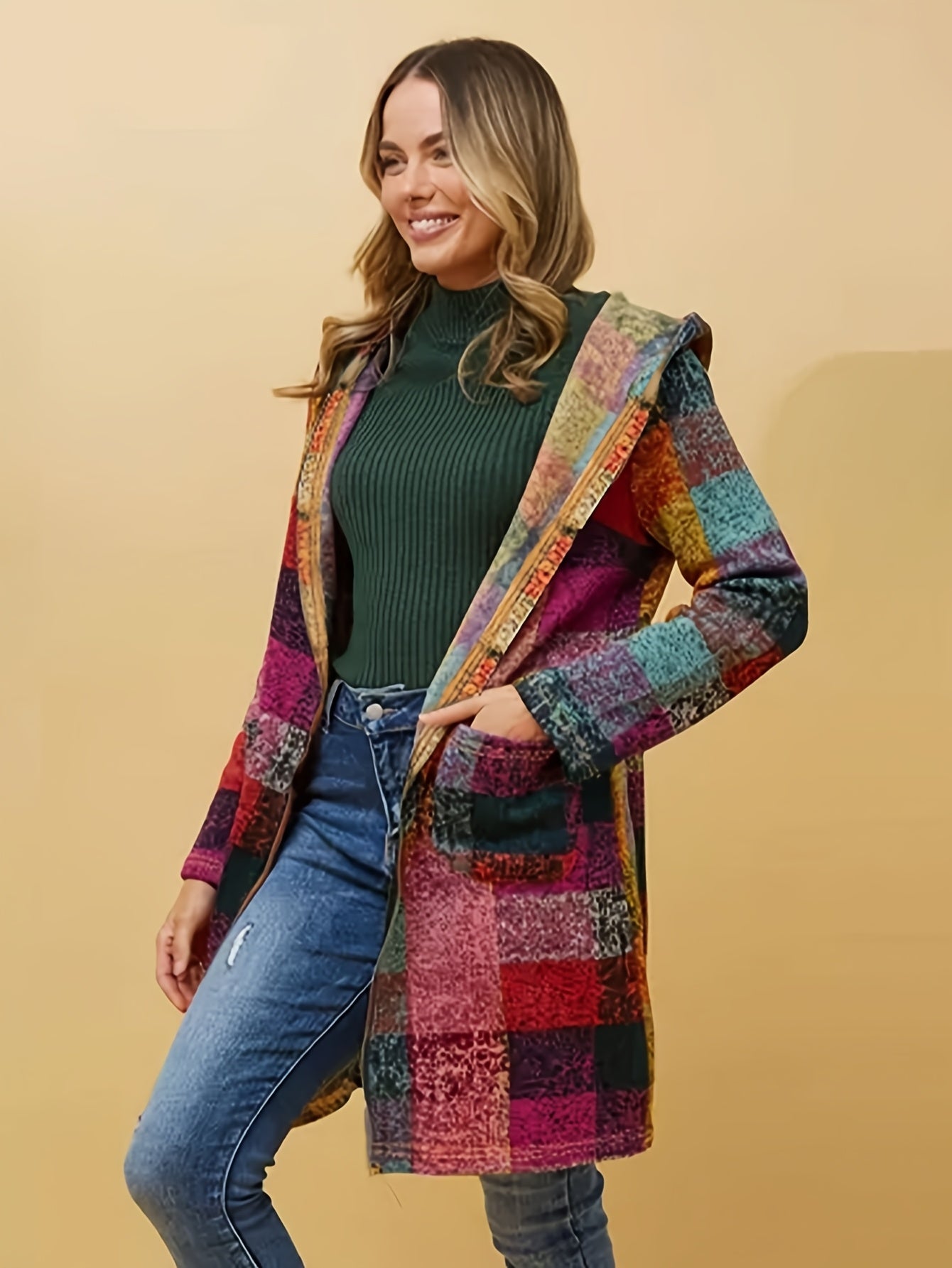 BRIARLYN™ | Colorblock Plaid Hooded Coat