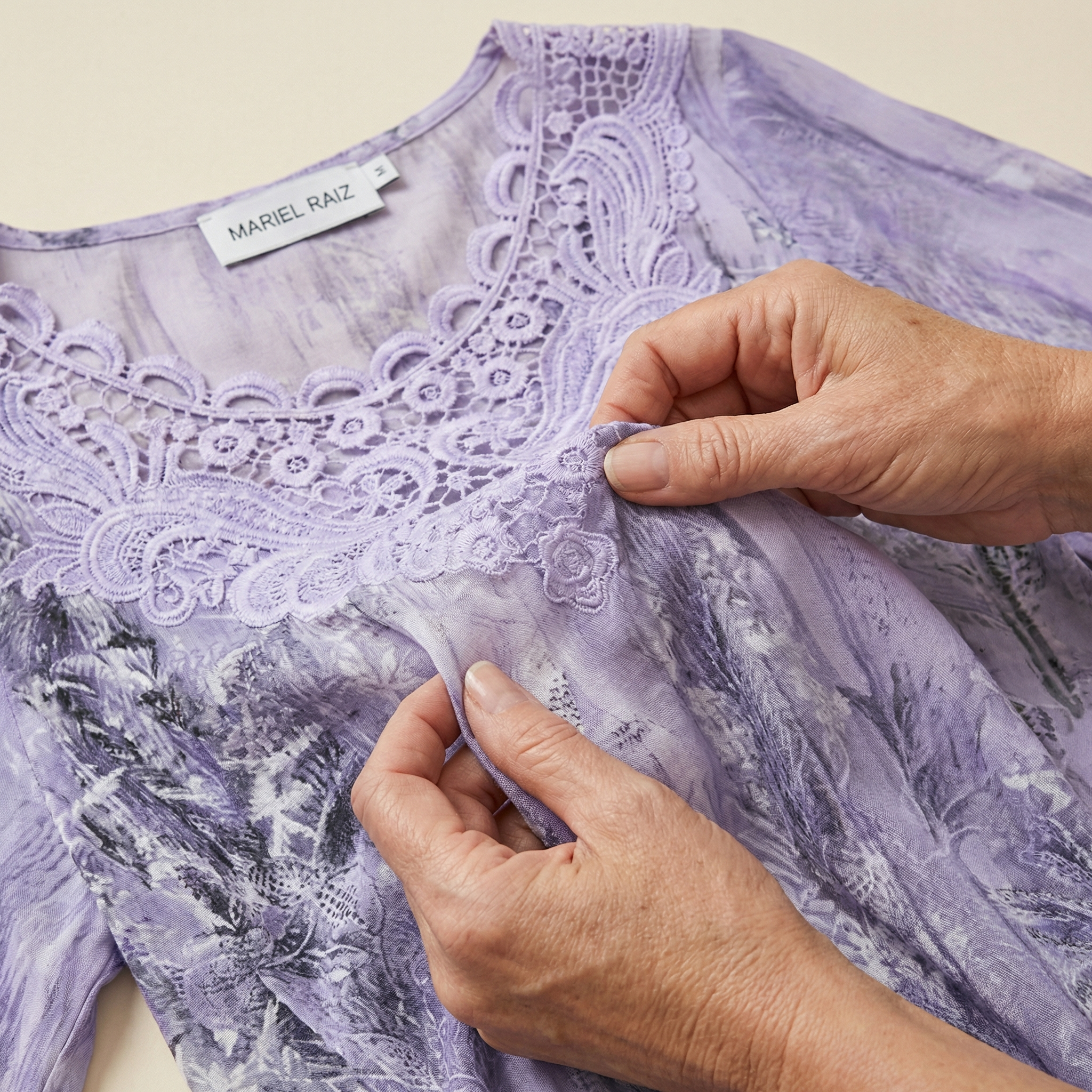 LORETTA™ | Plus-Size Paisley Lace-Trim Long-Sleeve Top